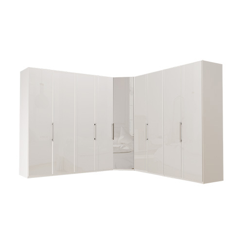 Garderob Atlanta - Vit 236 cm, Vitt glas, 200 + hörn + 200