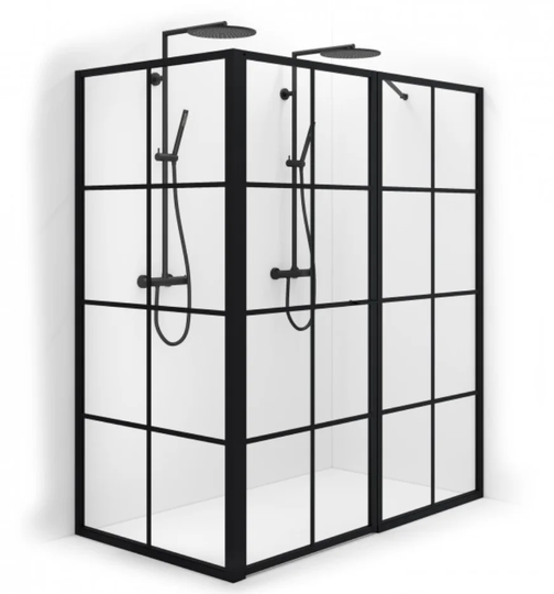 Macro Duschhörn Empire L 76 - Klarglas med spröjs Svart matt 76x125+98